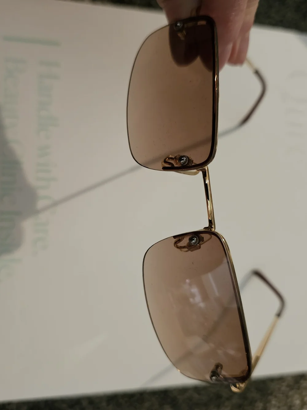 Brown Rimless Rectangular Sunglasses - Unbranded